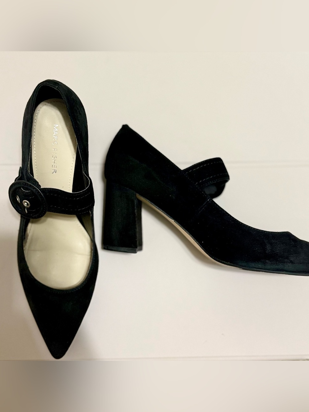 Marc Fisher Black Suede Mary Jane Block Heel